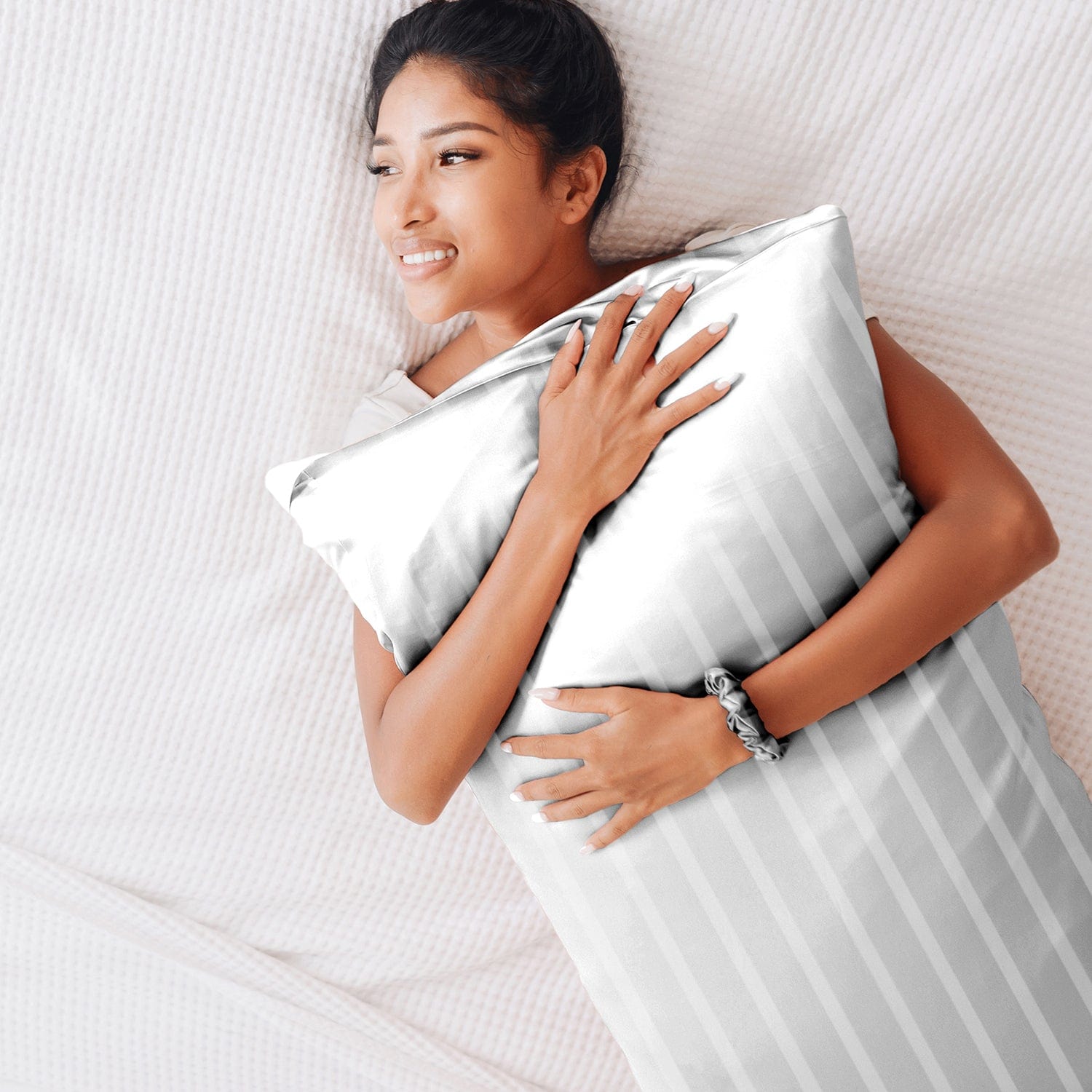 Satin Self Care Sleep Set - White Stripes