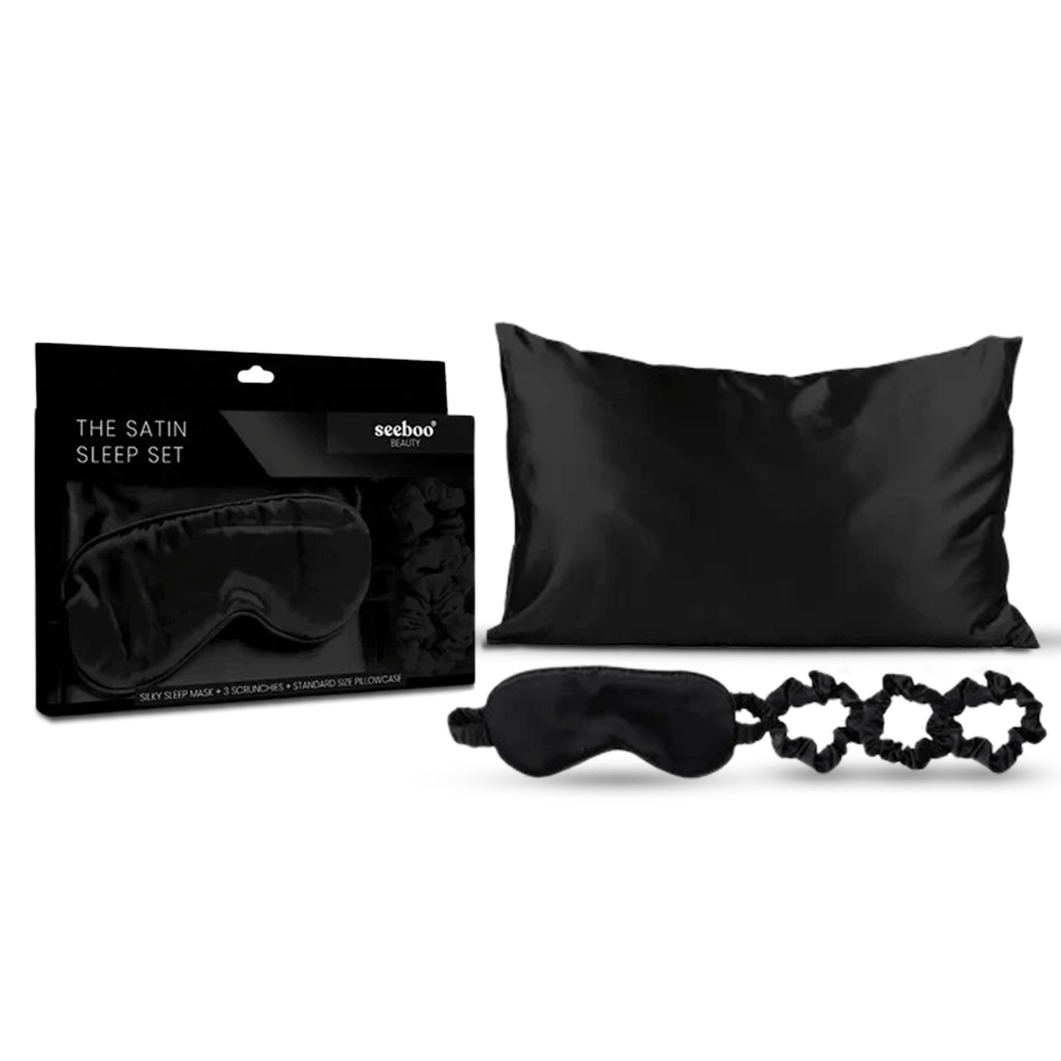 Satin Self Care Sleep Set - Midnight Black