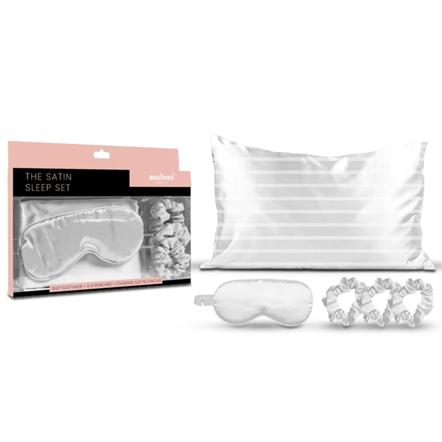 Satin Self Care Sleep Set - White Stripes